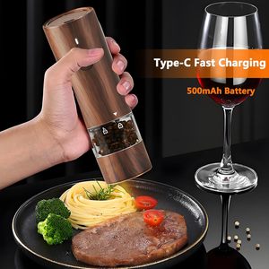 New Wooden Color USB Salt <b>Pepper</b> <b>Grinder</b> Set Rechargeable Electric Salt and <b>Pepper</b> Mill With Light - Product Image 4