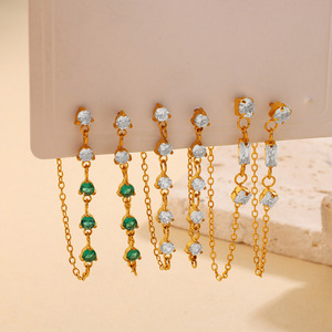 Fashion Drop <b>Earrings</b> Zinc Alloy Stainless Steel <b>Chain</b> Tassel Zircon Pendant Party Jewelry Irregular Design EH1332 6 - Product Image 2