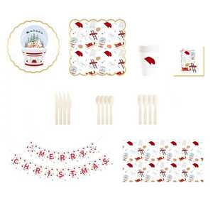 Ensemble de vaisselle jetable DAMAI pour fête de Noël, assiettes, serviettes, décorations rouges, pour 8 invités - Product Image 6