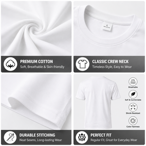 T-shirt basique décontracté en coton Pima blanc 100% premium, col rond, doux et respirant, pour homme - Product Image 6