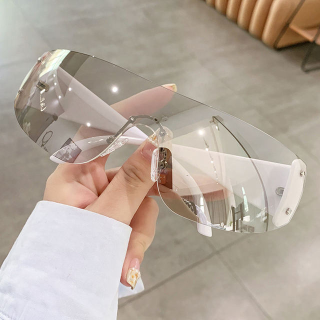 Trendy Rimless Y2K Sunglasses Wrap Around Vintage Sun Glasses for Men Women Frameless Mirror Shield Shades UV400