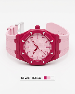 Montre sportive à quartz pour femme ST-W02 Rosso, boîtier octogonal, bracelet en caoutchouc, cadran analogique 40 mm, rose rouge, montre tendance, résistante à l'eau - Product Image 5
