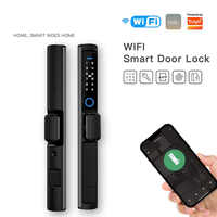 Cerradura de puerta inteligente con código de huella dactilar de lado estrecho WiFi, Control remoto, manija corta impermeable para marco Delgado, cerradura deslizante
