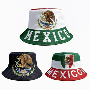 Sombrero de Pescador Reversible con Estampado de la Bandera Mexicana y Logotipo Personalizado al por Mayor, Sombrero de Pescador Transpirable para Fanáticos del Fútbol Mundial, Protección Solar - Product Image 1