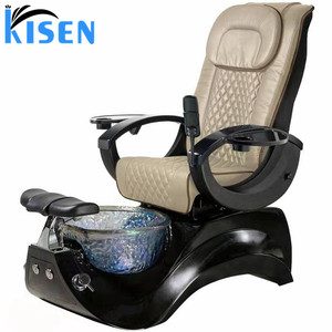 Fauteuil de pédicure pour salon de manucure, style moderne KISEN, gris argenté, avec revêtement en cuir confortable, pour spa des pieds et massage. - Product Image 1