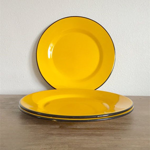 Platos redondos impresos con logotipo personalizado, 20cm, 24cm, 26cm, vajilla de cocina, lavavajillas, seguridad, esmalte, Vintage, amarillo mostaza, platos para Cena - Product Image 1