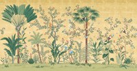 Papier peint tropical palmiers et oiseaux, Murale chinoiserie jaune, Mur d'ambiance de luxe pour Villa, Hôtel, Club, Salle à manger et Chambre