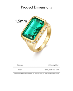 Venta caliente 925 Plata clásica Esmeralda cuadrado verde circón Zambia anillo diseño Simple rodio plateado para boda o fiesta - Product Image 5