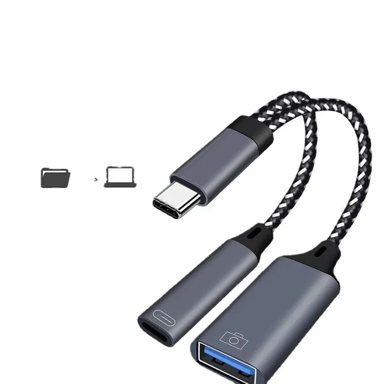 Splitter 2 in 1 USB-C con ricarica PD da 10W tipo C OTG e porta USB A femmina compatibile per Samsung LG G8 Pixel4 XL Google TV