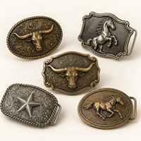 Hebilla de Cinturón OEM ODM de Metal Estilo Vaquero Occidental, con Diseño de Cráneo de Toro Longhorn, Caballo y Estrella, en Bronce Antiguo Plateado, para Rodeo, Venta al por Mayor