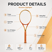 Raquette de tennis professionnelle en fibre de carbone 295g non cordée, taille de tête 100, 27 pouces, motif de cordage 1619 pour joueurs adultes