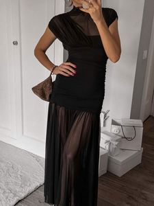 Robe de soirée Maxfree marron en maille, sans manches, froncée, longue, avec superposition transparente, pour occasions formelles - Product Image 6