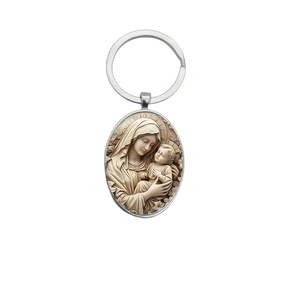 Fashion Vintage Metal Glass Virgin Mary Keychain Christian Religious Time Gem Prayer Bautizo Baptism Favors Jewelry Charms Gift