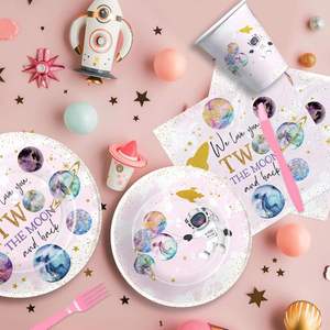 Modern 100-Piece Outer Space-Themed Dinnerware Set Includes <b>Table</b> Covers and Banner-for 24 Guests Hot Selling Party Supplies - Product Image 1