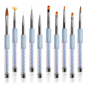 Ensemble de pinceaux à ongles personnalisés avec manche décoré de perles bleues, faible MOQ, pinceaux de luxe pour nail art, liner et peinture au gel, pour salon de manucure - Product Image 1