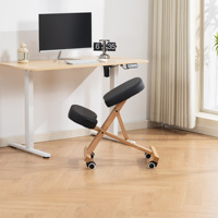 Chaise à genoux ergonomique pliable en bois robuste avec roulettes, soutien de la posture, utilisation à domicile ou au bureau, charge maximale 330 lbs
