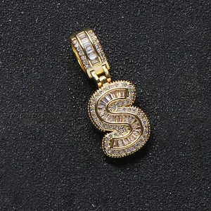 Best Selling Cubic Zirconia Copper Custom Number Alphabet Necklace Gold Letter S Pendant For Men