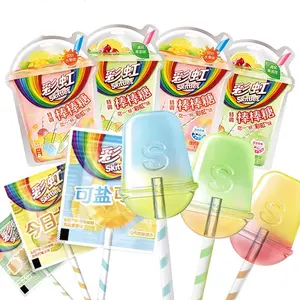 Nuevo 54G Rainbow Lollipop Colorful Fruit Tea Flavored Candy Exotic Leisure Snack en caja para niños