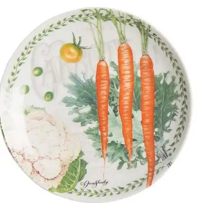 Gemüsegarten-Teller-Set aus 4 orangefarbenem Porzellan-Geschirr
