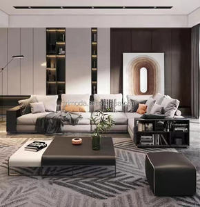 أثاث غرفة معيشة فاخر بتصميم إيطالي مقطعي 1 + 2 + 3 أريكة سوداء رمادية الشكل L - Product Image 1