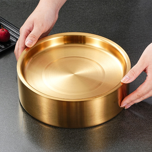 Assiettes et plateaux de service ronds en acier inoxydable de qualité alimentaire à double isolation, style coréen, pour restaurants et banquets de mariage - Product Image 6