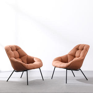 Orange Leather Lounge Chair Modern Minimalist Living Room Chair Nordic Design Style Foam Filled - Product Image 2