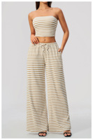 Ensemble 2 pièces de shorts de yoga grande taille haut de gamme anti-transpiration, rayés, décontractés, taille élastique, jambes larges pour femme