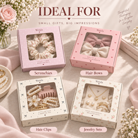 Boîte pliante en carton imprimé pastel pour emballage de chouchous à cheveux avec fenêtre découpée, pour présentation d'accessoires en gros