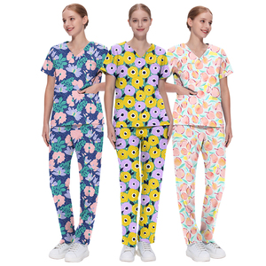 Poliéster Rayón Spandex Stretch V-cuello Masculino y femenino Impreso Scrub Sets Medical Children's <span class=keywords><strong>Hospital</strong></span> Dental Beauty Salon Top - Product Image 6
