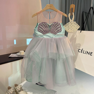 Vestido <span class=keywords><strong>de</strong></span> princesa sirena sin mangas para niños, disfraz <span class=keywords><strong>de</strong></span> <span class=keywords><strong>Ariel</strong></span> esponjoso, vestido <span class=keywords><strong>de</strong></span> princesa con giro, <span class=keywords><strong>Sirenita</strong></span> - Product Image 2