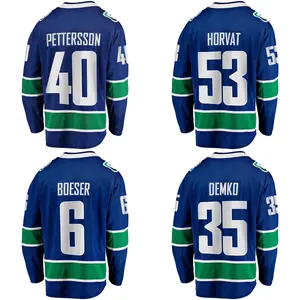 Vancouver Custom Ice Hockey Jersey Vancouver City Stitched Sports Embroidery Men Blue Canuck Jerseys 43 Hughes 40 Pettersson