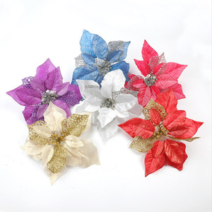 Wholesale <strong>Christmas</strong> Flower Glitter Powder Hollow Out Artificial Flower <strong>Christmas</strong> Decoration <strong>Christmas</strong> Tree Flowers - Product Image 3