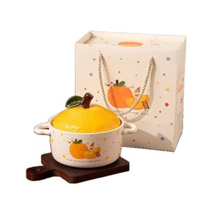 Bol à nouilles en céramique en forme d'orange avec couvercle, design de dessin animé pour enfants et étudiants, cadeau de rentrée scolaire 2490 - Product Image 4