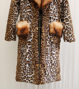 Abrigo de Marta con patrón de leopardo para mujer, de piel sintética de mapache abrigo largo, cuello de piel grande, cortavientos cálido informal - Product Image 6