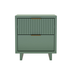 Comodino Verde Salvia con Design a Pannello Verticale e Maniglie in Legno per la Camera da Letto - Product Image 1