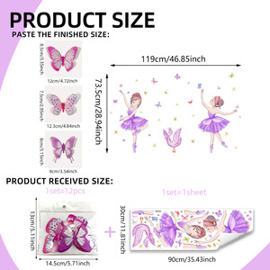 Adesivo da parete per ragazza danzante di balletto più 12 adesivi da parete decorativi a farfalla doppia Stereo - Product Image 4