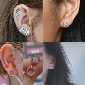 Boucles <span class=keywords><strong>d</strong></span>'oreilles Panjadora originales en argent 925 de haute qualité pour femmes, style punk étoile-fleur, accessoire de mode DIY, cadeau par Ruixinluo - Product Image 5