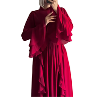 Nouvelle Robe Longue Élégante en Chiffon à Col Semi-Haut avec Bordure en Dentelle et Patchwork de Chiffon Noir Style Lignes