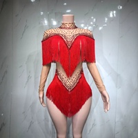 Body sexy en résille transparente noire avec strass et franges, tenue de scène pour chanteuse, danseuse, spectacle, fête, soirée, club