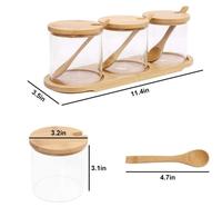 Ensemble de boîte à condiments, récipients à condiments, récipients pour assaisonnement, sel, sucre, épices, poivre, Pots à condiments avec couvercle de cuillère en bois de bambou