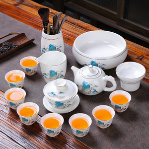 Services à thé en céramique personnalisés, ensemble de tasses à thé Gaiwan en <span class=keywords><strong>porcelaine</strong></span> blanche, vaisselle à thé artisanale de maître, cadeaux, ensemble de vaisselle à boisson chinoise - Product Image 1