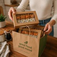 Boîte à sushi en kraft 3 tailles avec double fenêtre, conteneur à sushi jetable pour emporter, boîte d'emballage alimentaire personnalisée avec logo OEM en gros