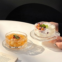 Ensemble de bols en verre borosilicate texturé à petites nervures, mini bols de beauté, jolis bols et assiettes à dessert en verre