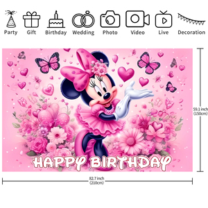 Décorations et fournitures de fête : Bannière et toile de fond <span class=keywords><strong>Minnie</strong></span> et Mickey <span class=keywords><strong>Mouse</strong></span> pour fête d'enfants, Joyeux Anniversaire Mickey - Product Image 6