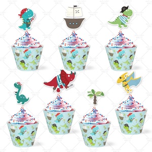 Set di Decorazioni per <span class=keywords><strong>Festa</strong></span> di Compleanno a Tema Dinosauro Pirata PAFU, Piatti, Bicchieri, Tovaglioli, Tovaglia, Sacchetti Regalo, Scatole, Set di Stoviglie per <span class=keywords><strong>Festa</strong></span> a Tema Dinosauro - Product Image 3