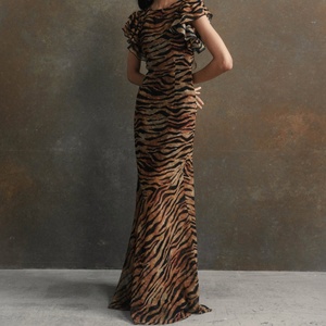 Robe longue décontractée en mousseline de soie à imprimé léopard et col rond pour femmes - Product Image 3