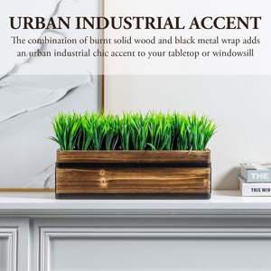 Plantas de césped verde artificial Macetas de flores para quemar leña <span class=keywords><strong>rural</strong></span>, cajas, decoración de metal negro industrial, simulado - Product Image 3