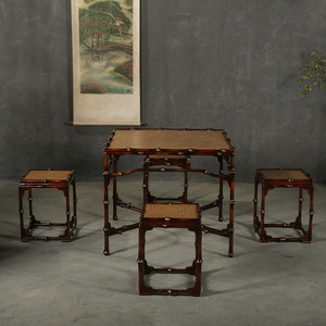 Chinese Style <b>Bamboo</b> Dining Table Set 4 Piece Antique Design Durable Tea Table For Dining Room - Product Image 5