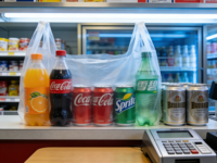Sacs en PE transparents avec poignées, sacs à t-shirts réutilisables, sacs de courses pour supermarchés