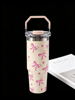 Bouteille d'eau isotherme à double paroi en acier inoxydable de 30 oz avec motif nœud d'amour, anti-fuite, sans BPA, pour la salle de sport et l'extérieur